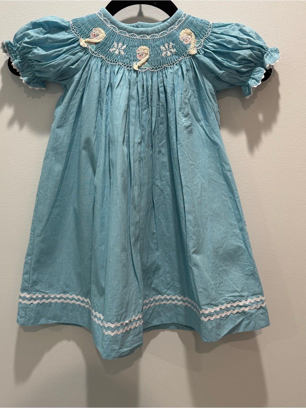 Precious Kids Hand Smocked Elsa Frozen Inspired Blue Bishop Dress 24M